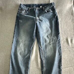 Denim and Co Medium distressed wash straight leg jeans 16P